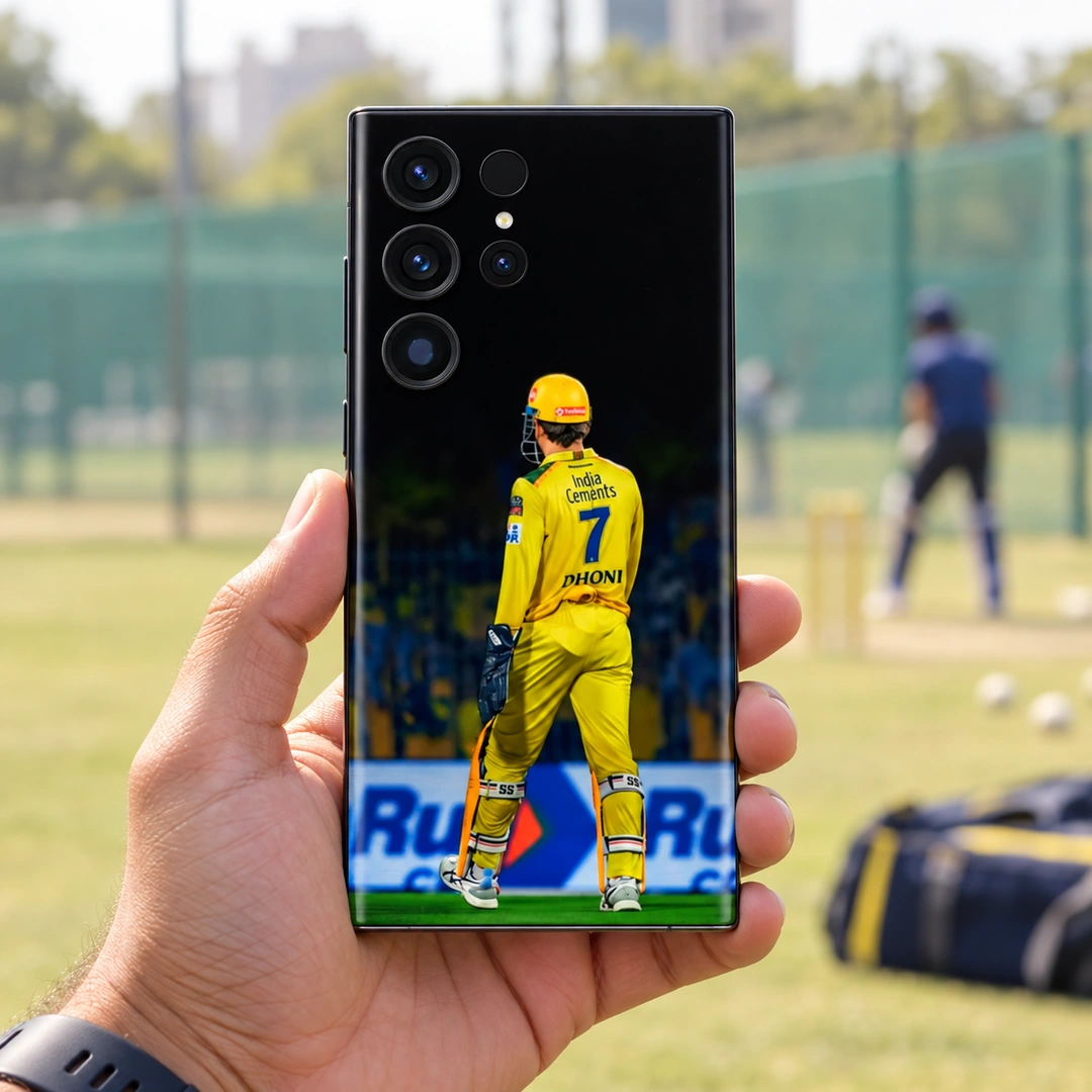 MS Dhoni Yellow Jersey Photo Mobile Skin - Practice Ground Lifestyle MS Dhoni yellow jersey photo mobile skin - practice ground lifestyle