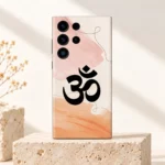 Om Mahadev Pastel Watercolour Mobile Skin upright on ivory travertine