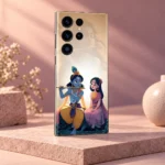 Radhe Krishna mobile skin with cute flute illustration on cream - blush studio