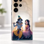 Radhe Krishna mobile skin with cute flute illustration on cream - illustration detail