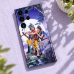 Radhe Krishna moonlight mobile skin lying diagonally on lavender linen