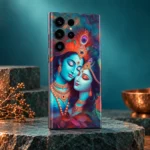Radhe Krishna Painting mobile skin with teal portraits and gold jewellery - teal copper studio