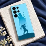 Cyan Ram Hanuman silhouette mobile skin on pale stone with navy cloth
