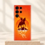 Shivaji Maharaj saffron horse mobile skin upright on a sandstone plinth