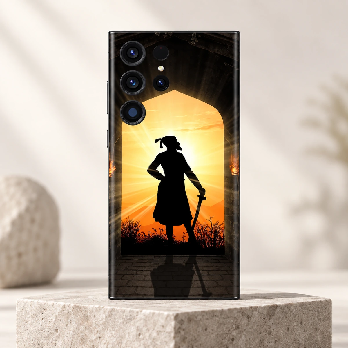 Shivaji Maharaj Sunrise Silhouette Mobile Skin – clean studio hero Shivaji Maharaj sunrise silhouette mobile skin – clean studio hero