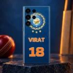 Virat 18 Blue Cricket Mobile Skin shown in a hero cricket studio setting