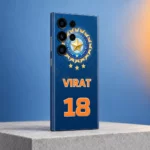 Virat 18 Blue Cricket Mobile Skin shown in a angled studio setting