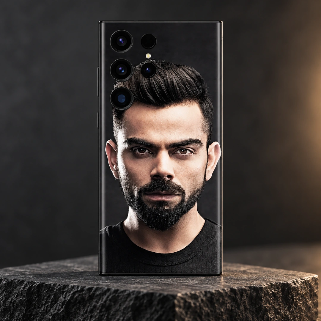 Virat Kohli Black Portrait Mobile Skin - Hero Portrait Studio Virat Kohli Black Portrait Mobile Skin shown in a hero portrait studio setting