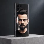 Virat Kohli Black Portrait Mobile Skin shown in a angled studio setting