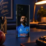 Virat Kohli blue India jersey portrait mobile skin, navy cricket desk