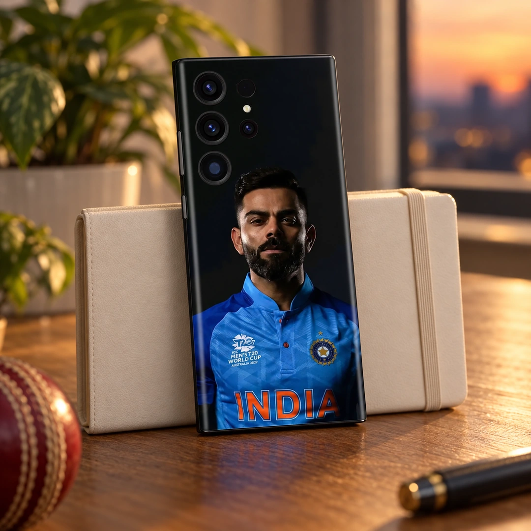Virat Kohli Blue India Portrait Skin – Warm notebook setting Virat Kohli blue India jersey portrait mobile skin, warm notebook setting