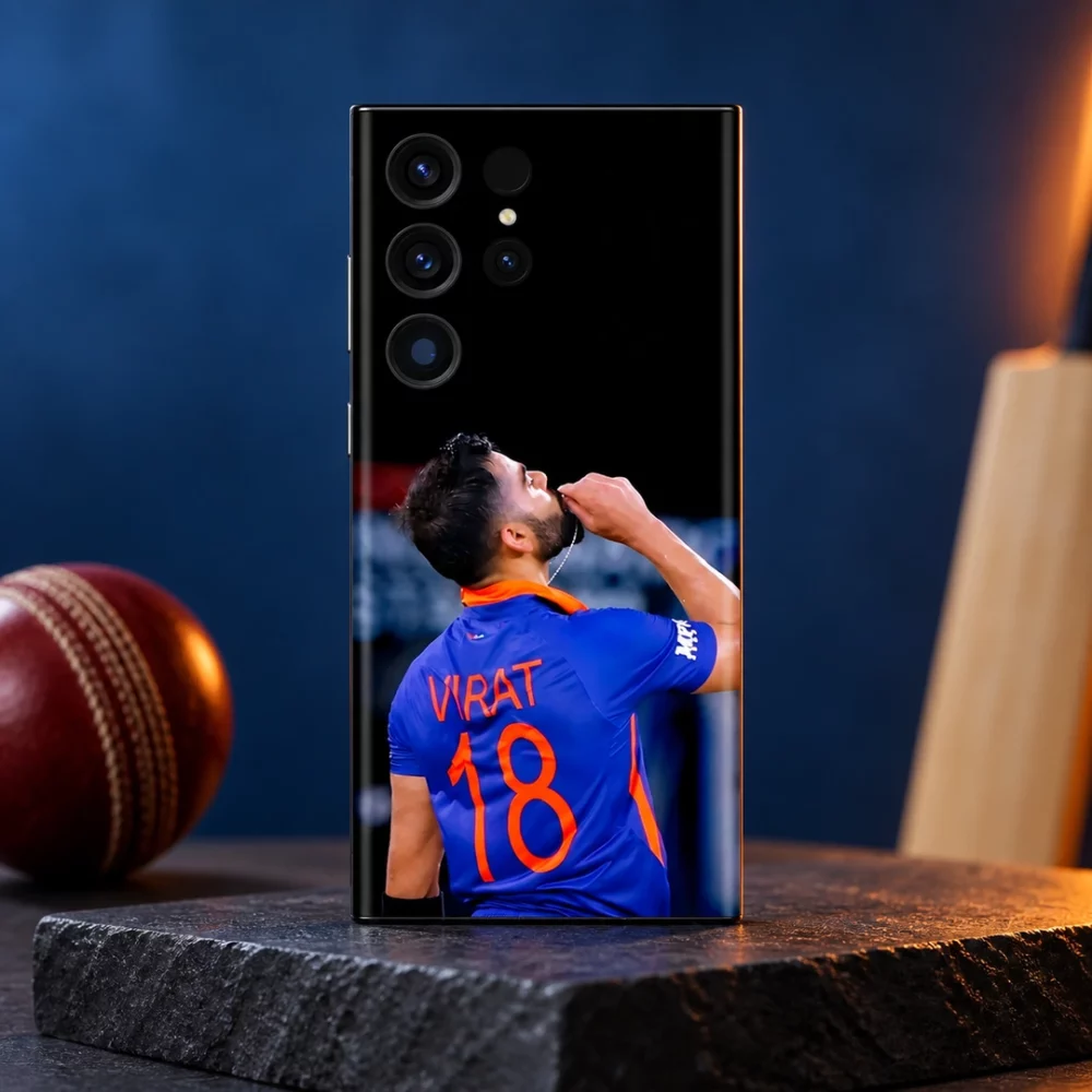 Virat Kohli blue jersey 18 photo mobile skin - blue studio hero