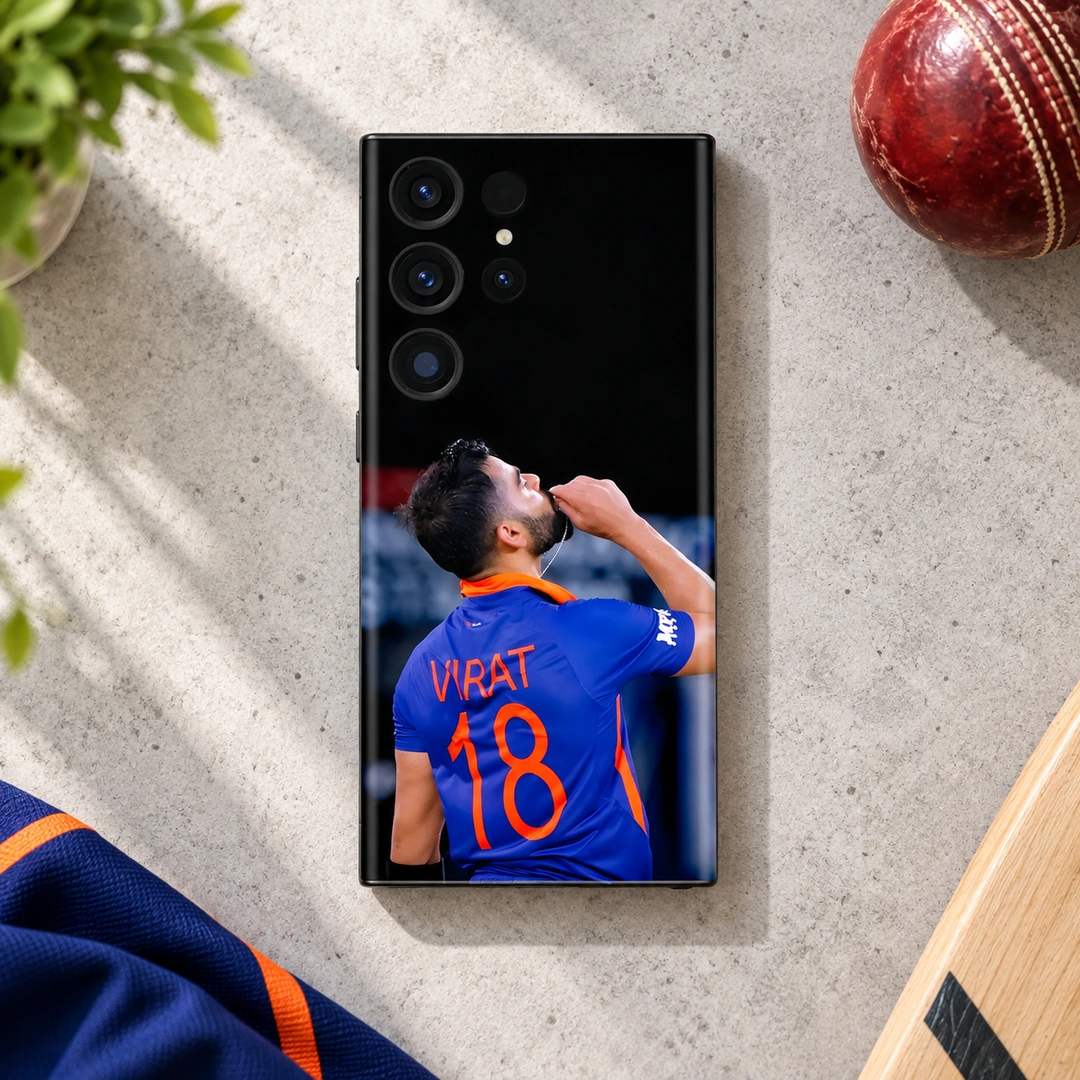 Virat Kohli Blue Jersey 18 Photo Mobile Skin - Cricket Ball Flat Lay Virat Kohli blue jersey 18 photo mobile skin - cricket ball flat lay