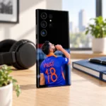 Virat Kohli blue jersey 18 photo mobile skin - oak desk angle