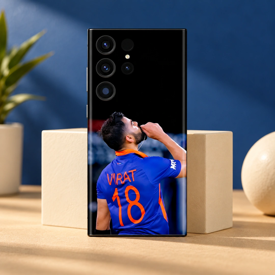Virat Kohli Blue Jersey 18 Photo Mobile Skin - Cream Block Studio View Virat Kohli blue jersey 18 photo mobile skin - cream block studio view