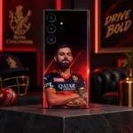 Virat Kohli crossed-arms portrait mobile skin in red and black, lounge hero