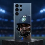 Virat Kohli helmet portrait mobile skin in slate blue, stadium hero