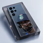 Virat Kohli helmet portrait mobile skin in slate blue, angled studio view