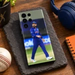 Virat Kohli mobile skin with full-length blue India uniform photograph in cricket workspace view