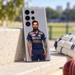 Virat Kohli India jersey portrait mobile skin on grey, daylight terrace