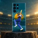 Virat Kohli mobile skin with blue batting pose and teal stadium design, stadium studio hero
