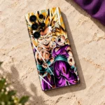 Gohan Super Saiyan mobile skin with golden hair and purple outfit, sandstone flat lay