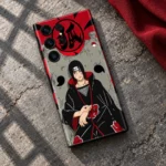 Itachi Uchiha red black and grey mobile skin, stone flat lay