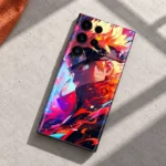 Naruto Vivid Flame mobile skin with orange and cyan anime portrait, daylight flat lay