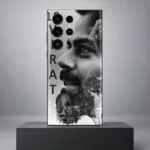 18 Virat Kohli monochrome photo collage mobile skin on a charcoal plinth