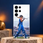 Virat Kohli mobile skin with blue kit and bat across shoulders, blue studio hero