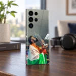 Virat Kohli trophy celebration photo mobile skin - walnut desk angle
