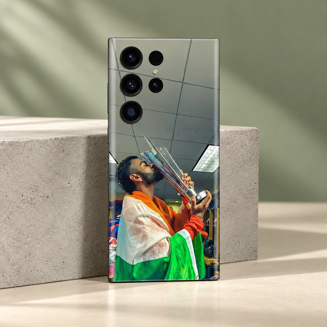 Virat Kohli Trophy Celebration Photo Mobile Skin - Sage Studio View Virat Kohli trophy celebration photo mobile skin - sage studio view