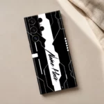 Futuristic Tech Customized Name Mobile Skin — flat lay showing black and white circuit inspired artwork with a central white name stripe
