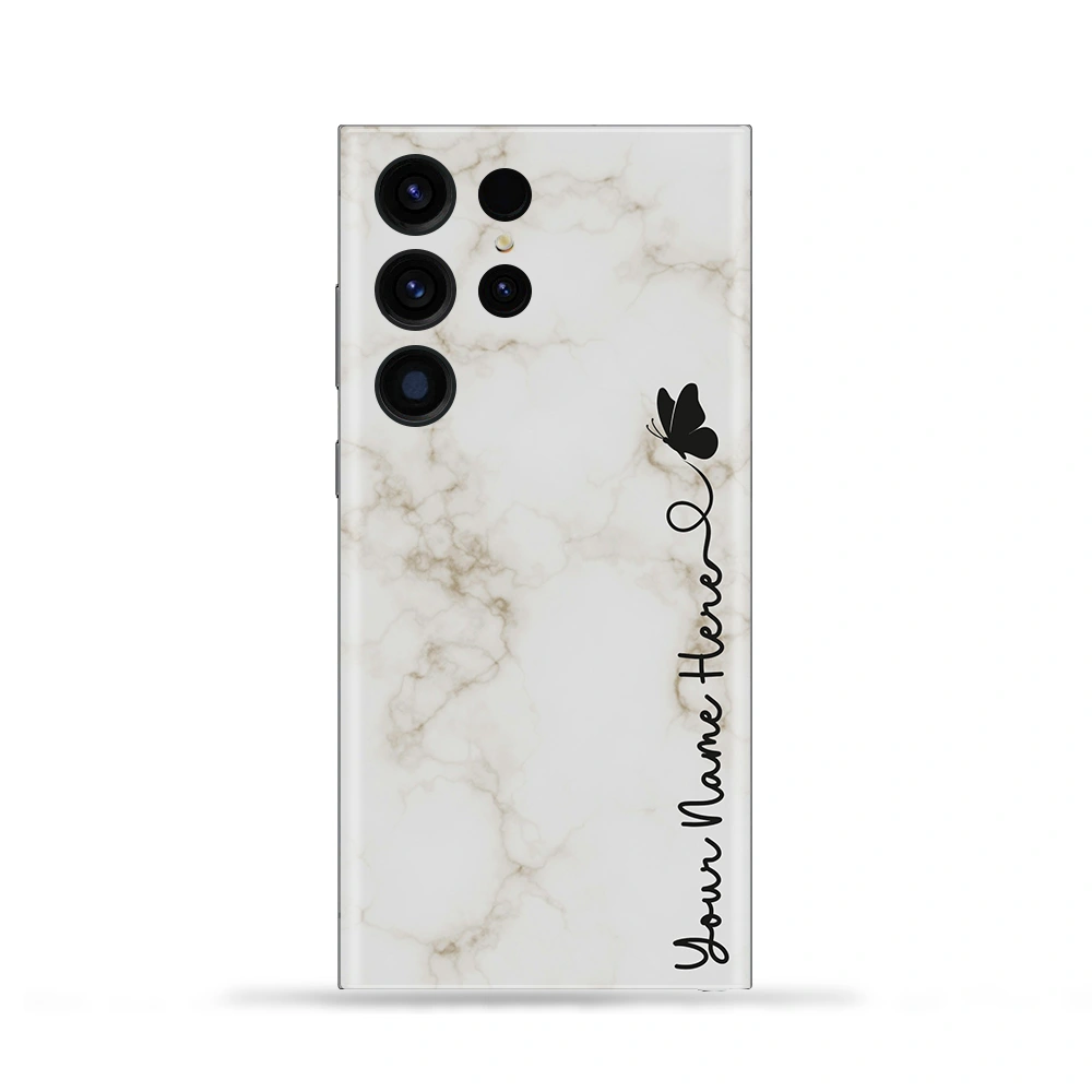 White Marble Butterfly Custom Name Mobile Skin