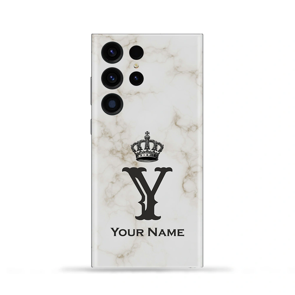 Royal White Marble Custom Name Mobile Skin