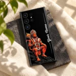 Lord Hanuman custom name skin with vertical white sample name on ivory linen and charcoal stone