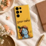 Lord Krishna floral custom name mobile skin on linen with flowers and notebook