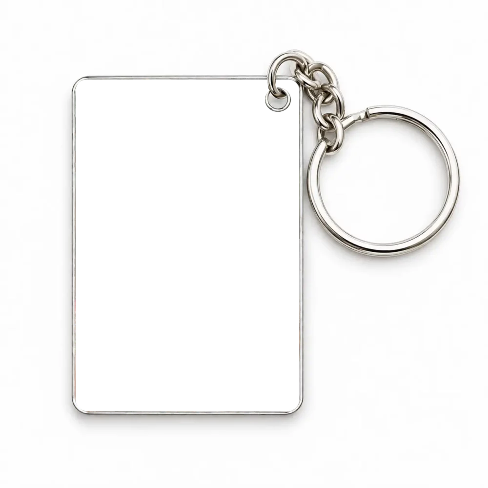 Custom photo keychain with silver frame and keyring