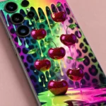 Neon Cherries Mobile Skin artwork close-up