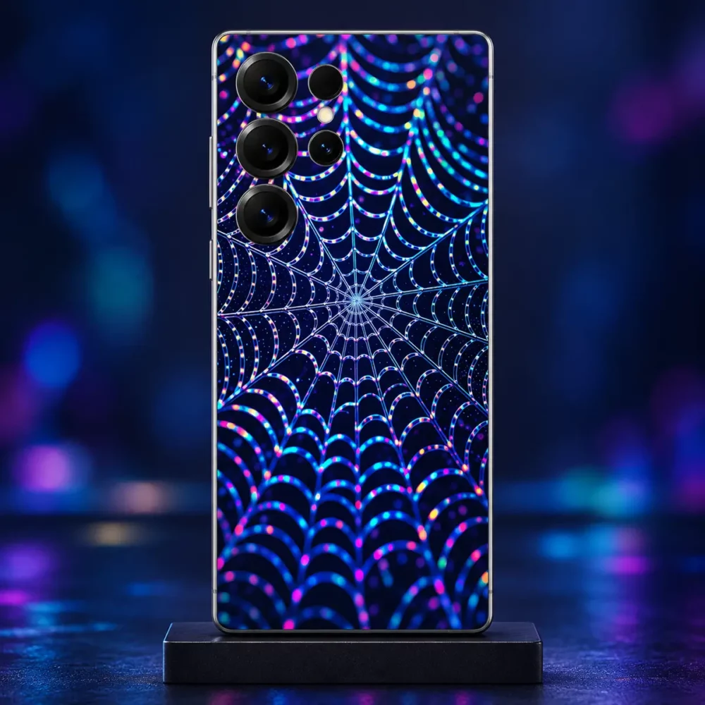 Neon Spider Web Mobile Skin front view