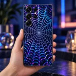 Neon Spider Web Mobile Skin in-hand lifestyle view