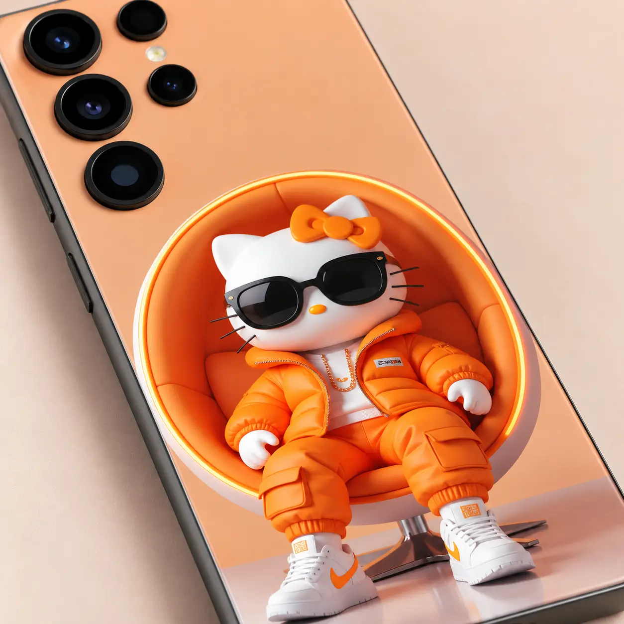 Orange Streetwear Cat Mobile Skin – artwork close-up Orange Streetwear Cat Mobile Skin artwork close-up