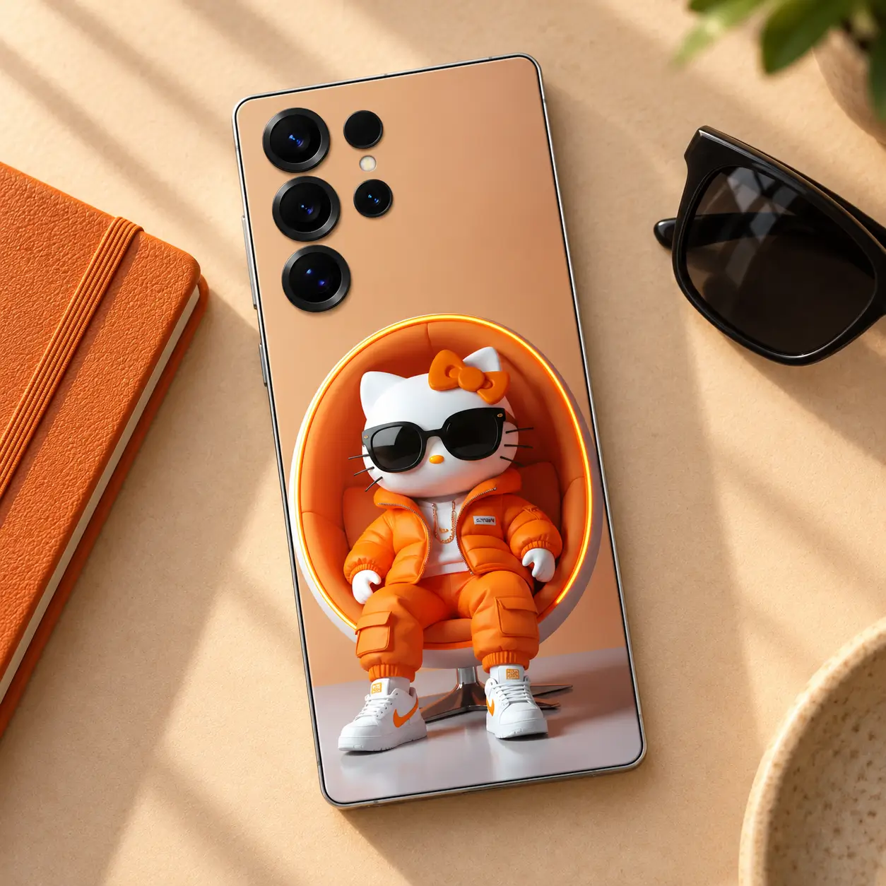 Orange Streetwear Cat Mobile Skin – alternate product view Orange Streetwear Cat Mobile Skin alternate product view