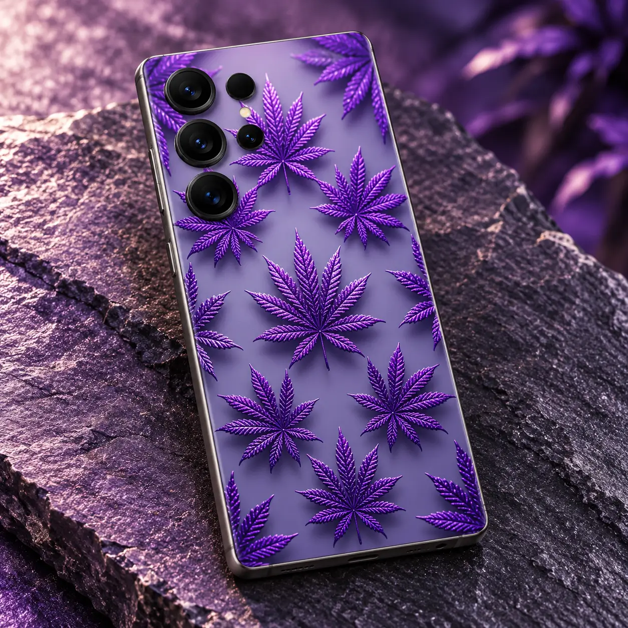 Purple Leaf Pattern Mobile Skin – styled product view Purple Leaf Pattern Mobile Skin styled product view